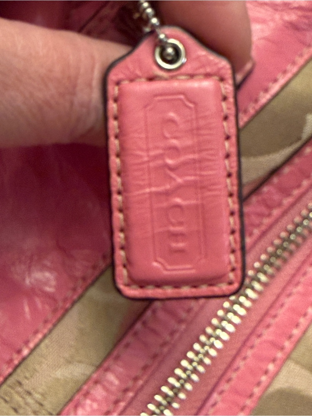 Coach Beige and Pink Signature Canvas Tote with Pink Leather Trim - Picture 2 of 9